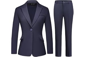 Lamgool Women Suit 2 Pieces Set One Button Lady's Business Formal Peak Lapel Blazer and Pants for Work
