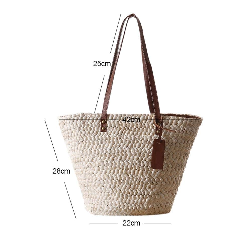 GreSky Borsa da Spiaggia Donna Semplice in Paglia Borsette Estive Borsa A  Tracolla Singola Borsa con Manici in Pelle E Cerniera per Vacanze Vacanze  Spiaggia Shopping E Uso Quotidiano Borse a spalla