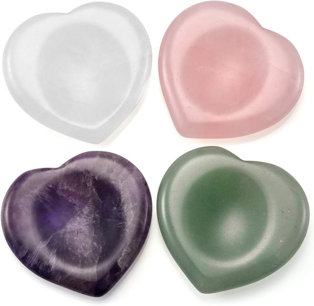 Sunligoo Healing Crystal Heart Love Thumb Worry Stone Pocket Palm Gemstones for Anxiety Therapy Geometry Chakra Reiki Balancing -4Pcs
