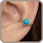 14k Gold Filled Turquoise Clip On Ear Cuff, Non Piercing Dainty Huggie Gemstone Earring, December Birthstone