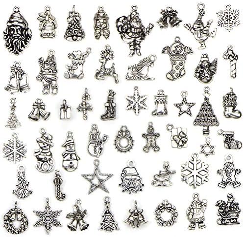 Ongwish Tibetan Silver Christmas Theme Mixed Pendants Charms, DIY Christmas Decoration Jewelry Findings