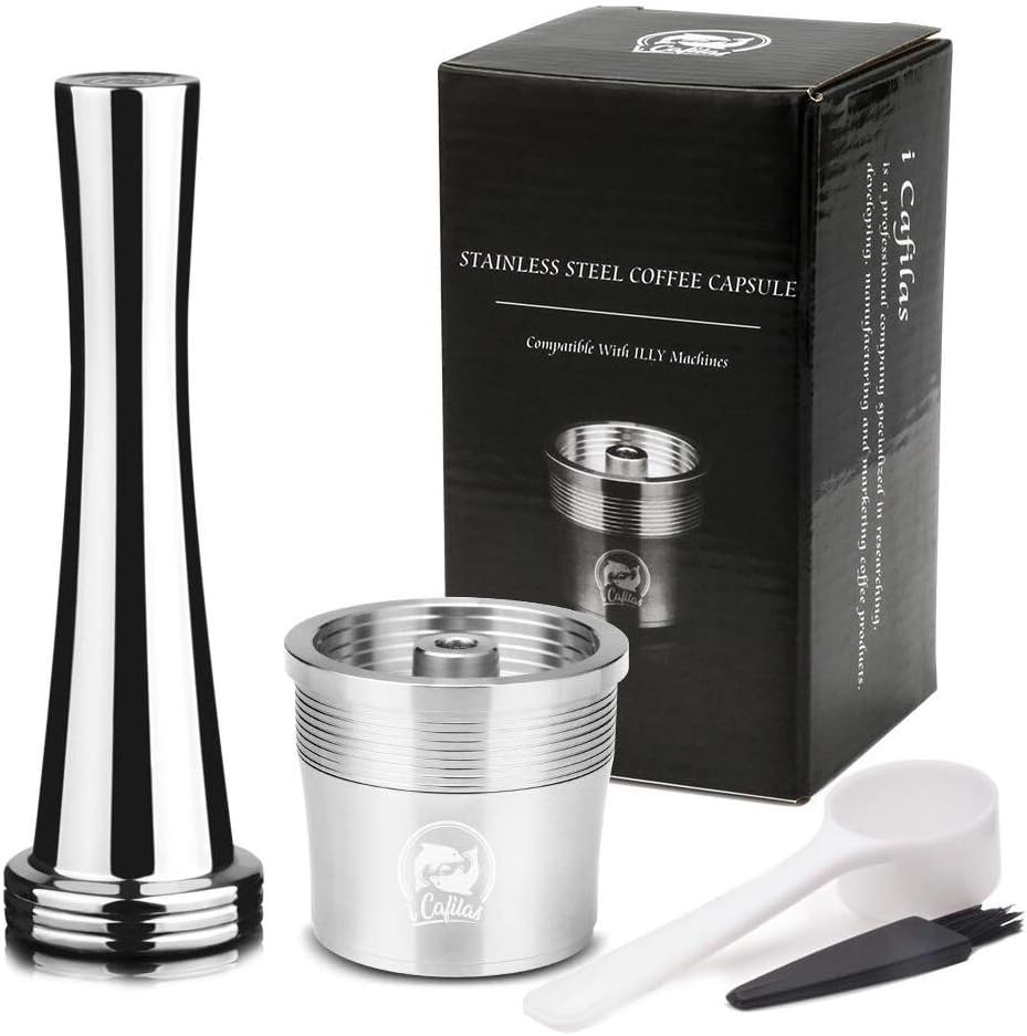 2019 Newest Refillable Coffee Filter and tamper For illy Coffee Machine Cafe Capsules Cup Metal Stainless Steel Reusable Coffee Baskets (capsuler and tamper)