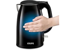 KRUPS: 1.5L Electric Kettle, Cool Touch Stainless Steel Interior, 1500 Watt, Fast Boiling, one cup in 80 seconds, Double Wall, Fast Boiling, Auto Off, Keep Warm, Cordless Black