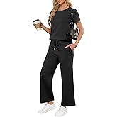 ANRABESS Women 2 Piece Lounge Sets Summer Travel Sweat Outfits Short Sleeve Wide Leg Casual Matching Tracksuits Clothes