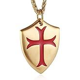 HZMAN Knights Templar Cross Joshua 1:9 Shield Stainless Steel Pendant Necklace with 22+2 inch Chain