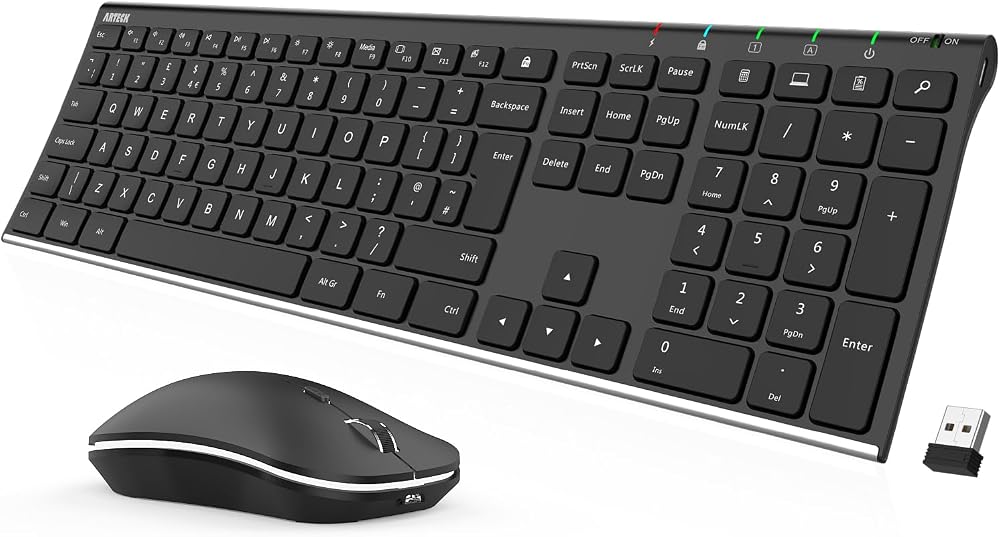 Arteck 2.4G Wireless Keyboard and Mouse Combo Stainless Steel Ultral Slim