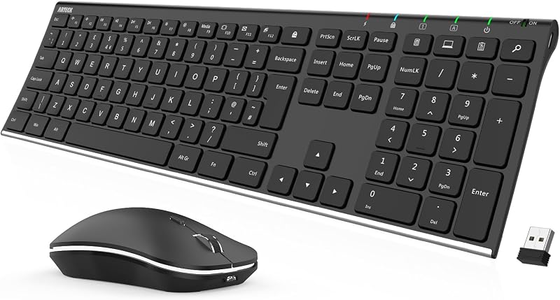 Arteck 2.4G Wireless Keyboard and Mouse Combo Stainless Steel Ultral Slim