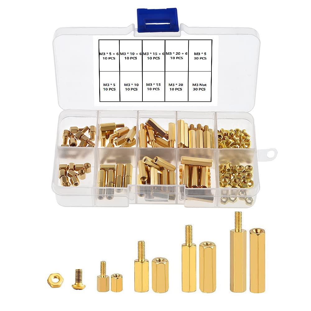 YIXISI 140 PCS M3 Brass Male Female Hex Spacer Hex Standoff Screw Nut Threaded Pillar PCB Motherboard Assortment Kit — image 1