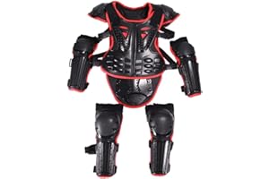 TAKUEY Kids Motorcycle Bike Protective Armor Suit for Dirt Bike Chest Spine Protector Back Shoulder Arm Elbow Knee Pad Body Armor Vest Red