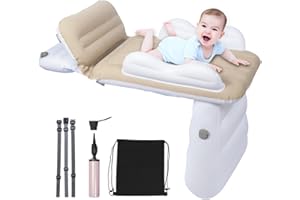 BAOZMINAN Inflatable Toddler Travel Bed,Portable Airplane Bed for Toddler,Kids Travel Bed,Toddler Air Mattress with Manual Inflatable Pump and Seat Belt(Grey)