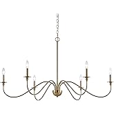 Kira Home Archer 47" 6-Light Large Modern Chandelier + Curved Arms, Adjustable Hanging Height, Cool Brass Finish