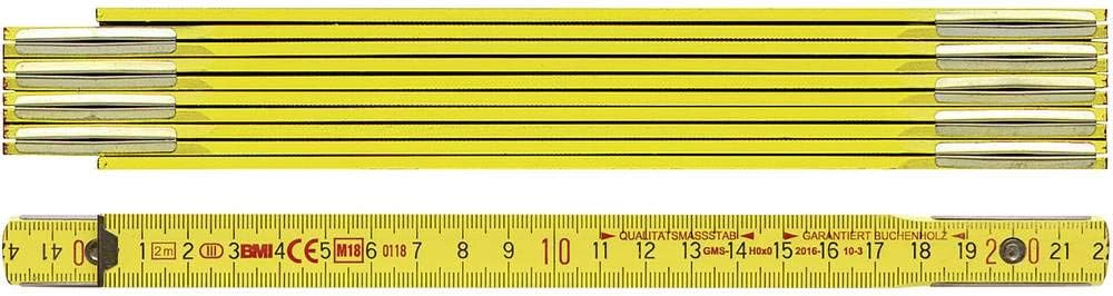 BMI 972900200 Holzgliedermaßstab aus Buchenholz, Gliederstärke 3 mm, Gelb