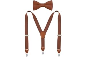 DEOBOX Suspenders for Boys Men's & Bow Tie Set Adjustable with Strong Clips