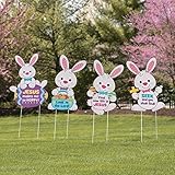 Set of 4 religious Easter bunny rabbits whimsical Spring Yard sign garden decoration