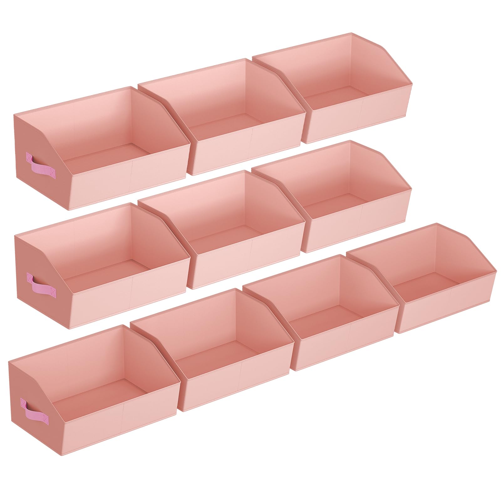Homsorout Closet Baskets for Shelves Trapezoid - Decorative Storage Baskets with Handle, Closet Bins for Organization, Shelf Storage Bins for Clothes, Books, Home, Office, 10 Pack, Pink Image