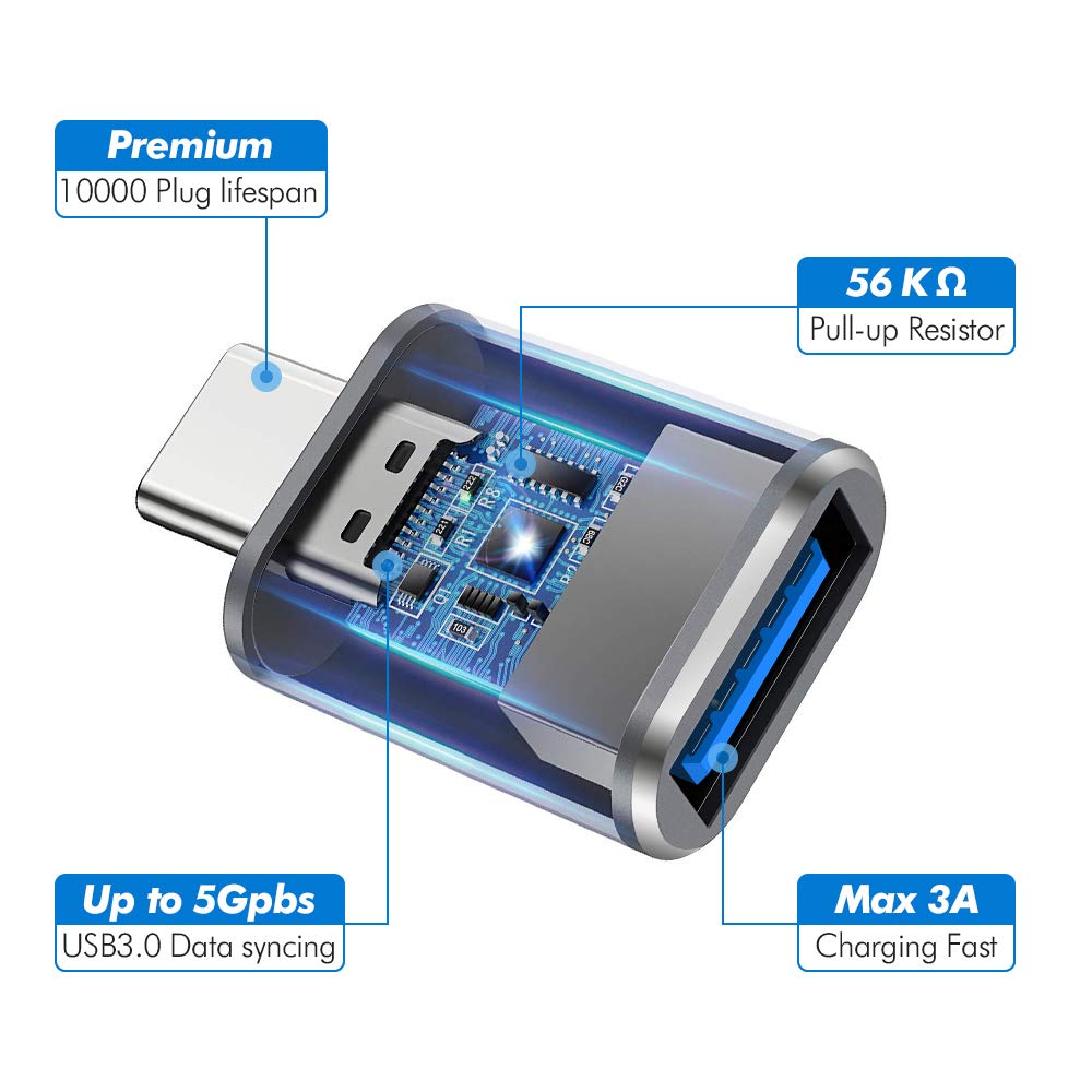 EVISTR USB C to USB 3.0 Adapter - 3 Pack Type C OTG Adapter Convert Connector Compatible with MacBook Pro 2018, Google Chromebook, Samsung S10 S9 S8, S8+, Nintendo Switch and More Type C Port Devices