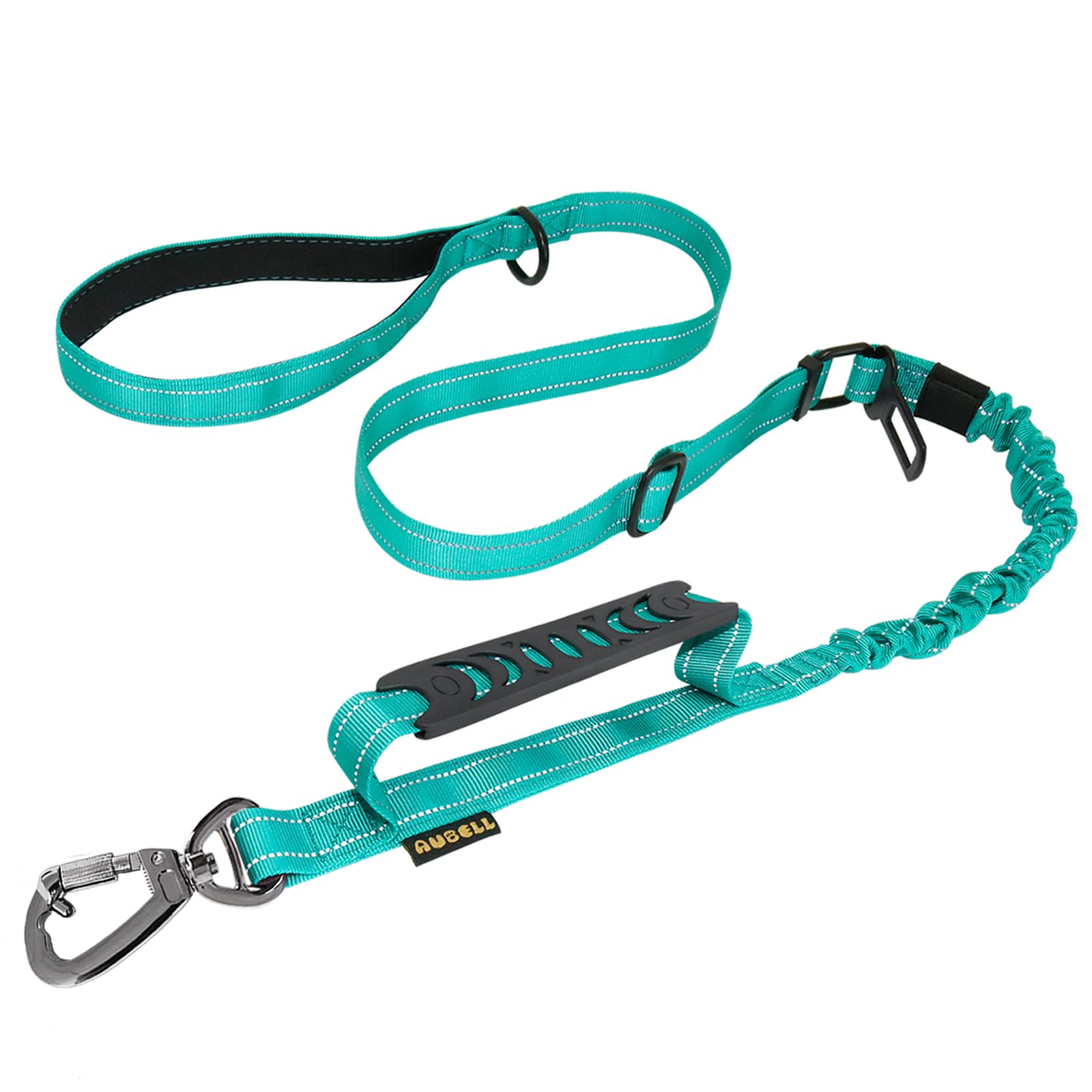 AUBELL Tactical Dog Lead Heavy Duty,4-6ft Reflective Strong No Pull Bungee Lead for Medium Large Dogs with Comfortable Padded Double Handle,Car Harness, 360 Degree Rotating Carabiner,Teal — image 1