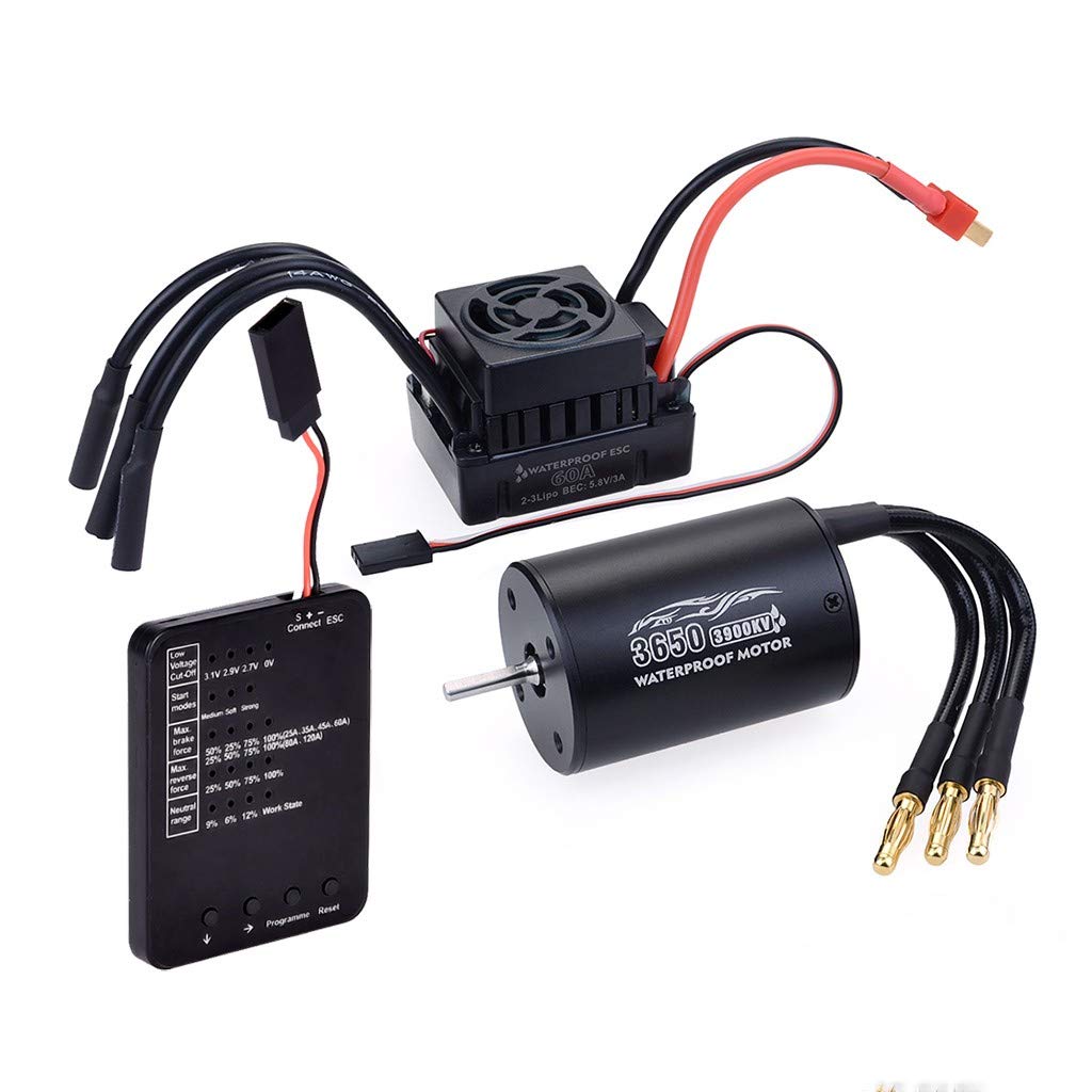 3650 3900KV Sensorless Brushless Motor CNC with 60A ESC Waterproof and Programming Card Combo Set fo