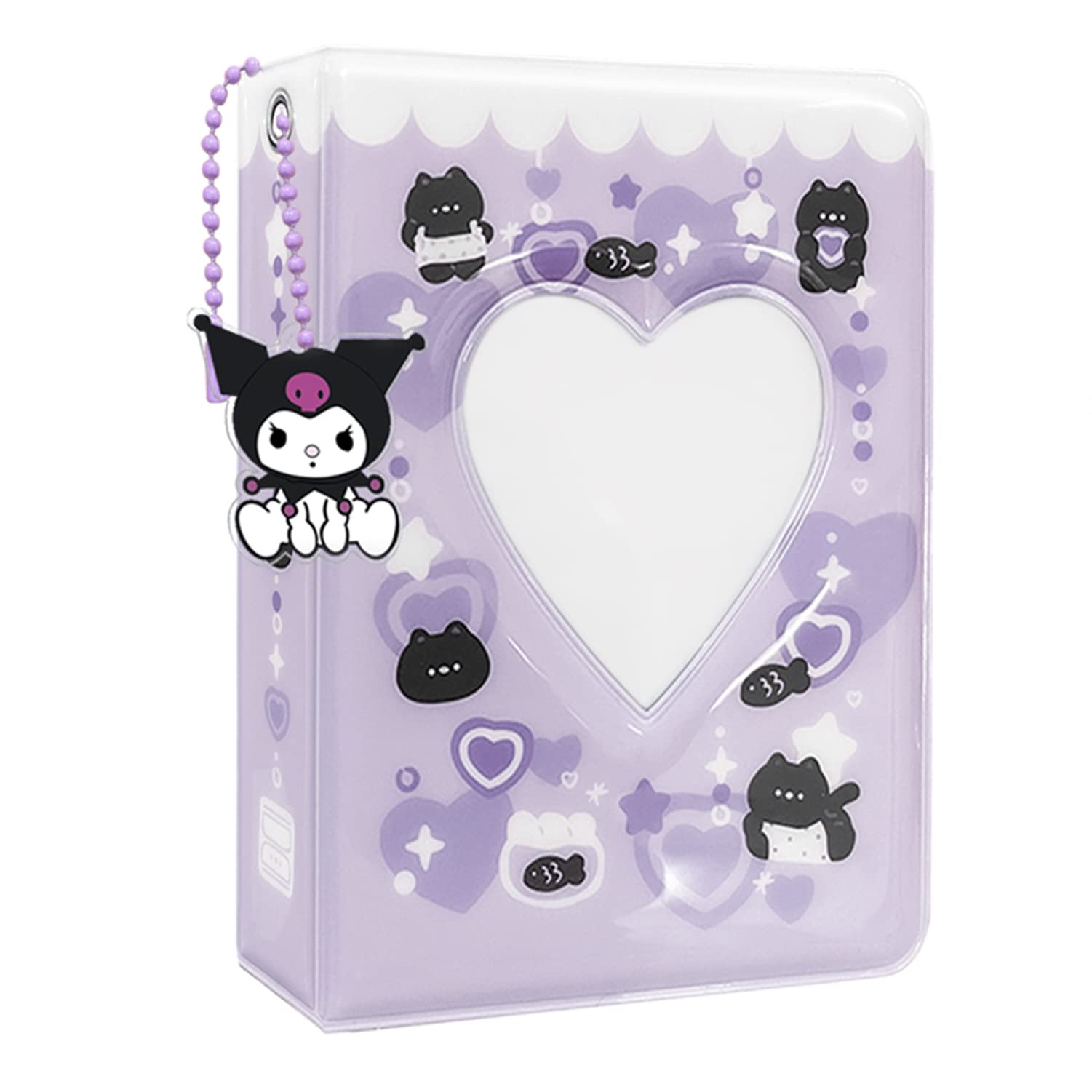 Kpop Photocard Binder, 3 Zoll Kpop Photocard Holder, Cute Portable Mini Photo Album, Portable K-pop Photo Card Binder Mini Fotoalbum with Lovely Pendant, 40 Pockets (Purple)
