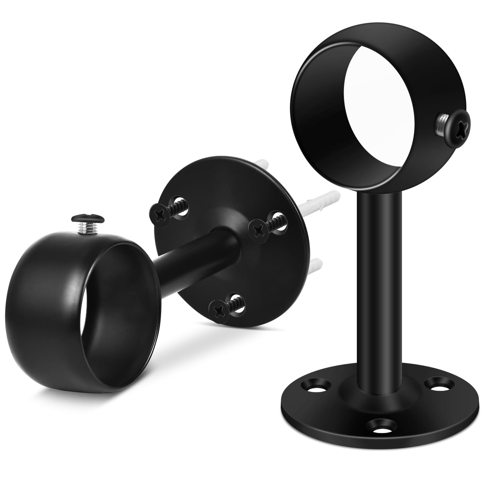 Suimlmta Ceiling Curtain Pole Brackets, 32mm Heavy Duty Curtain Pole Holders Black Curtain Rail Brackets Support Metal Curtain Rod Wall Hooks Hangers for Wardrobe Closet Drapery Poles, 2 Pack