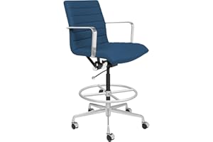 Laura Davidson Furniture SOHO II Ribbed Drafting Chair for Standing Desks - Ergonomically Designed, Commercial Grade Draft Height, Arm Rest & Cushion Availability, Made of Faux Leather, Blue