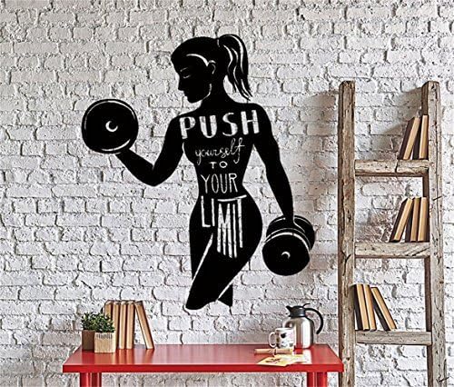 Evan332Eddie Vinyl Decor Wall Decal Wall Stickers Art Decor Peel and Stick Mural Removable Decals Sport Words Push Your Limits sports woman silhouette for Gym