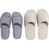 6 Pair of Open Toe Breathable Slippers,Solid Color Casual Slippers,Spa Slippers for Guests, Hotel, Travel, Unisex Universal Size Washable (3 gray medium size+3 beige large size)