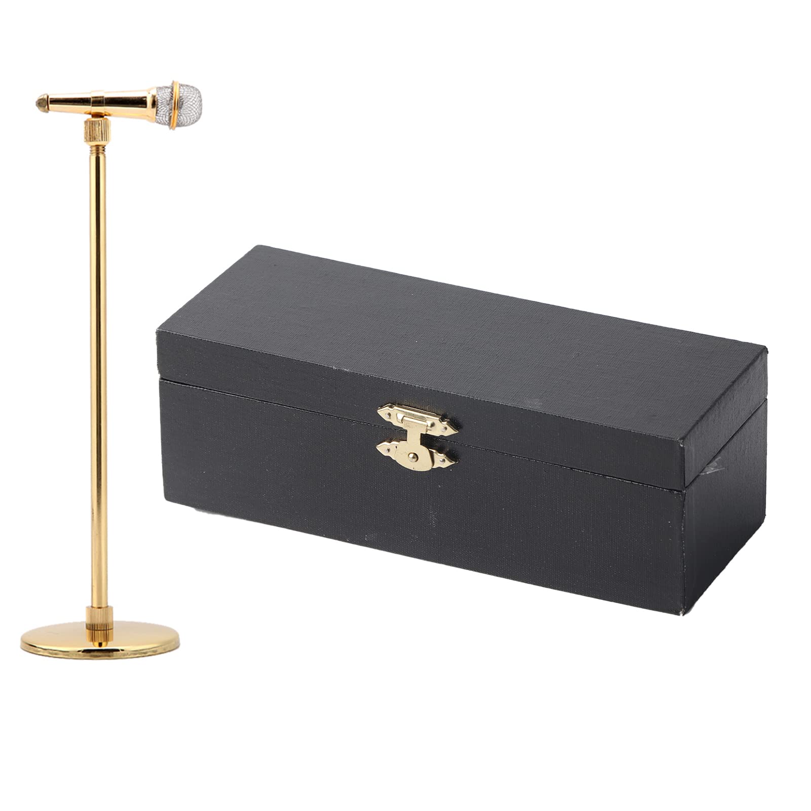 Hilitand Copper Gold-Plated Miniature Microphone Instrument Microphone Model Display Mini Ornaments Craft Home Decor Musical Instrument Gifts (16-22cm)