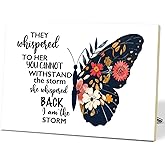 CIAEXRN Inspirational Wood Sign, I Am The Storm Floral Butterfly Wall Art, Women Power Desk Decor For Home Office Bedroom Table Decor, Cheer Up Gifts For Women Friend -25