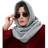 Upbull Fuzzy Balaclava Hood Hat Scarf Women 2 in 1 Hooded Scarf Winter Beanie Hats Beanies Knitted Crochet Hat Scarfs Set