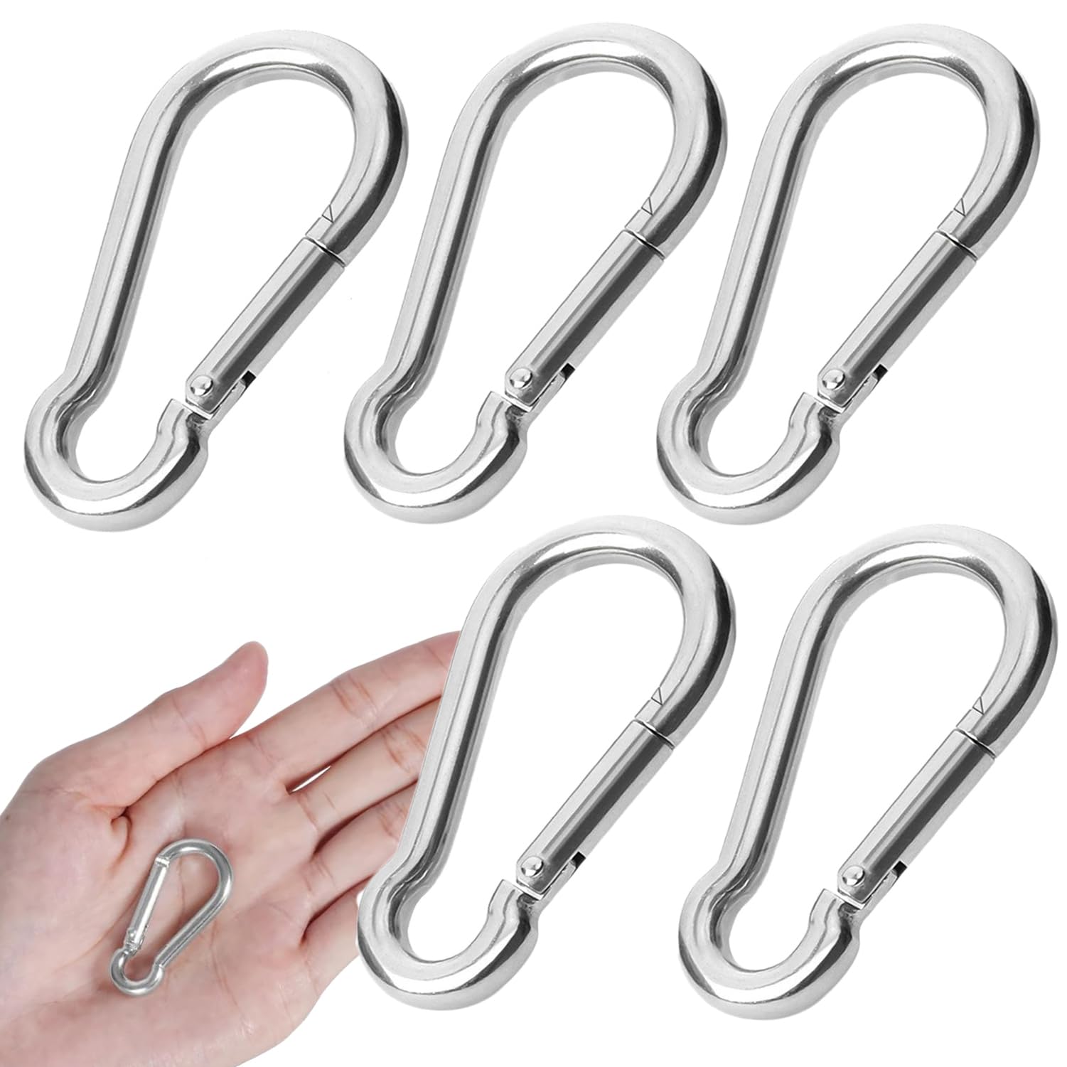 5 PCS Locking Carabiner Heavy Duty 304 Stainless Steel M6 Locking Carabiner Clip Gauge Steel Carabine Swivel Spring Clip for Outdoor Hiking Camping Fishing (Not for Climbing)
