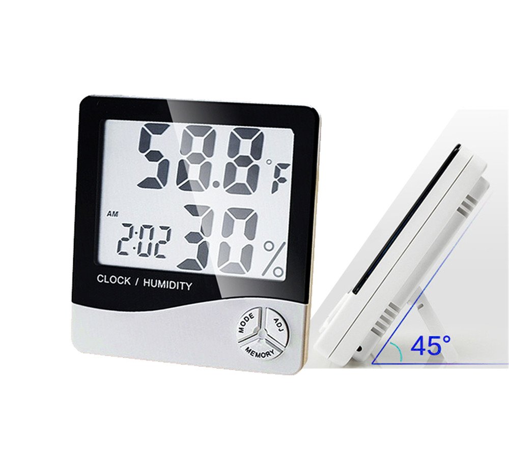 Ovovo Multifunctional LCD Digital Hygrometer Thermometer Indoor Outdoor Humidity Thermometer Clock Calendar °C/°F Switchable with MIN/MAX Records