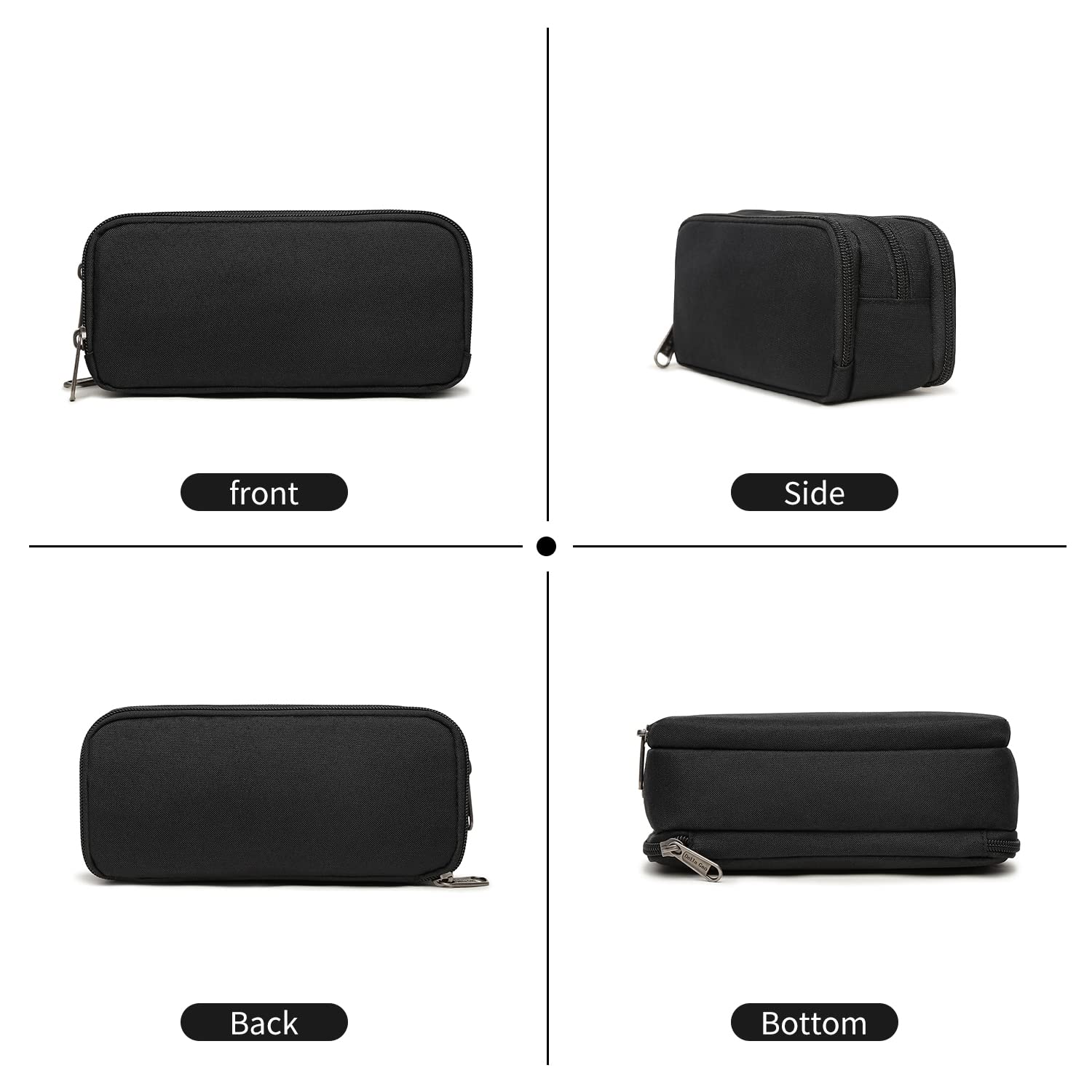 Della Gao Large Capacity Pencil Case, Aesthetic Pencil Pouch with 3 Compartments Nylon Storage Pen Bag Office Stationery Organizer for Women and Men- Black