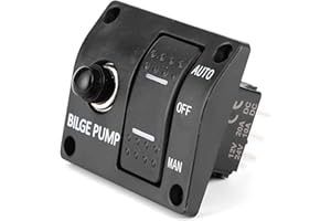 Generic 12V 24V Bilge Pump Control Panel with LED Indicator AutoOffManual Functions for Boat Accessory, Metal Black 3‑Way Swi