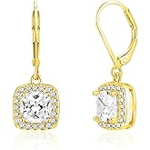 MDFUN Dangle Earrings 18K White Gold Plated Round Princess Halo Square Heart Teardrop Eye Cut Clear Cubic Zirconia Drop Earrings for Women Hypoallergenic