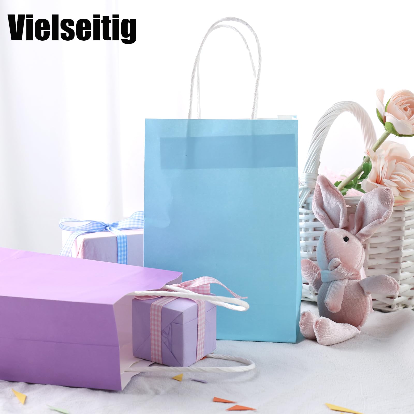 Koogel 40 Stück Papiertüten, Bunte Geschenktüten Kraftpapiertüten mit Henkel, Geschenktaschen für Einkaufen Hochzeiten Verpackungen Kindergeburtstag