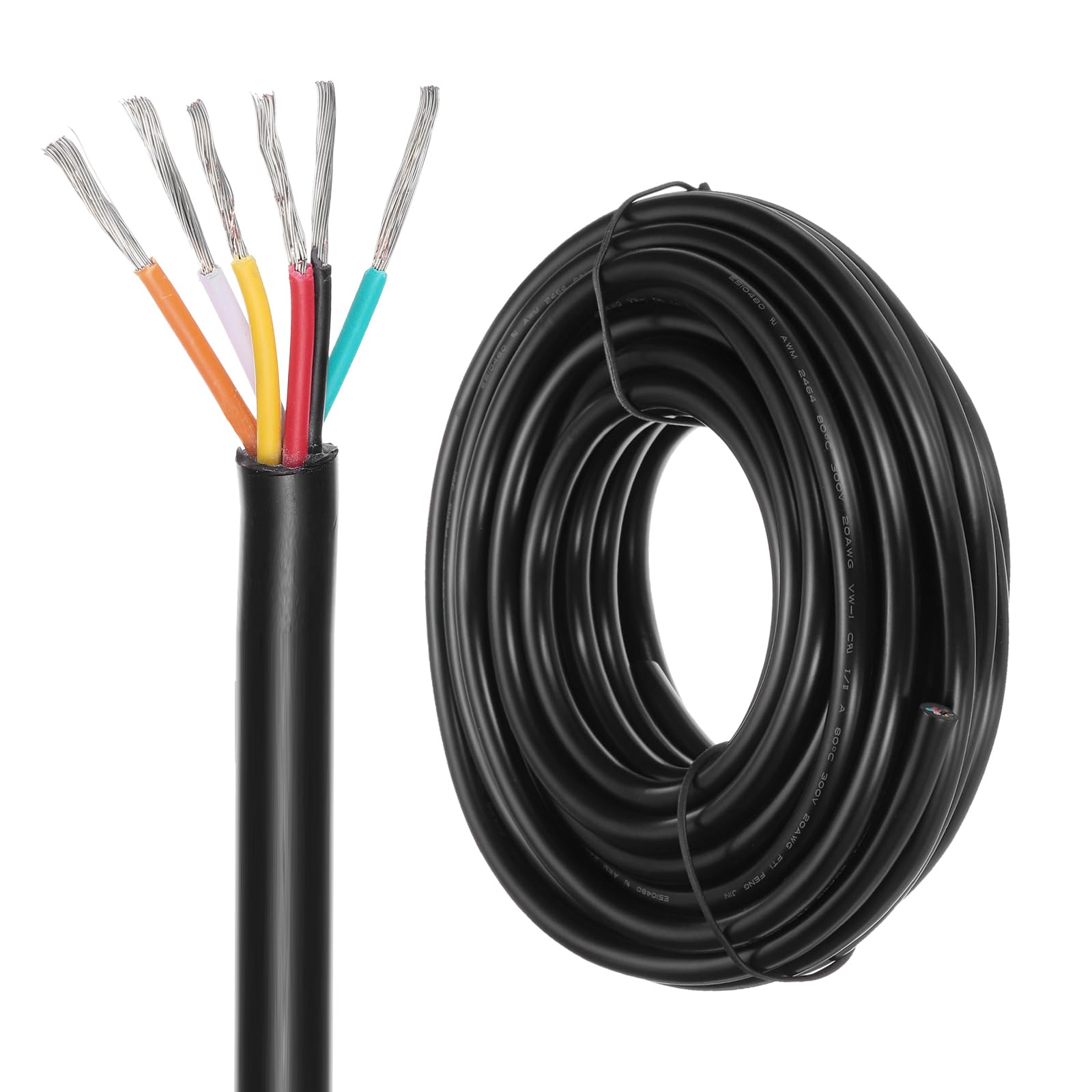 DMiotech 20 Gauge Wire Electrical Wire 6 Conductor, 20 AWG Extension Cable Cord 30 Ft/9 m UL2464 300V Stranded Tinned Copper Wire for LED Lighting Automotive