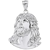 Claddagh Gold Fashion 925 Sterling Silver Jesus Christ Face Bible Christian Pendant, 1.12"