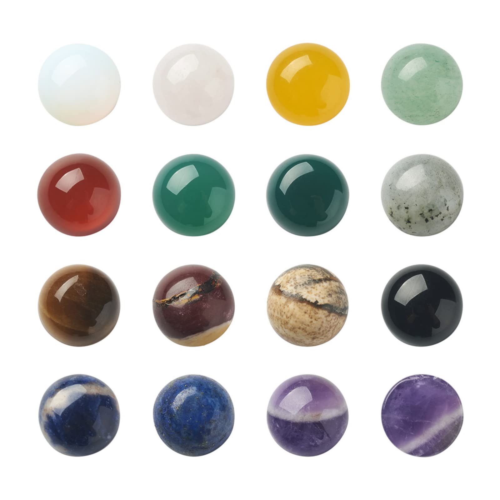 Crafans 30Pcs 10mm Stone Cabochons Natural & Synthetic Flat Back Gemstone Cabochons Stones Domed No Hole Bead Cabs for DIY Necklace Jewelry Making