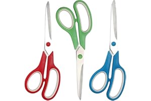 Scissors 3 Pack, Stainless Steel Left Handed 8.5" Scissors, Multipurpose Scissors Office, Fabric Scissors for Office Craft Ho