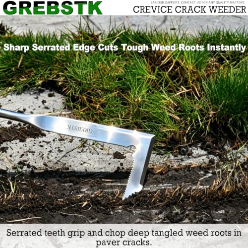 GREBSTK Crack Weeder Crevice Weeding Manual Stainless Steel Gardening Tool | L-shaped blade, razor-sharp hardened, rust-resistant, comfortable handle, 13in, for sidewalk cracks, driveway gaps, edging