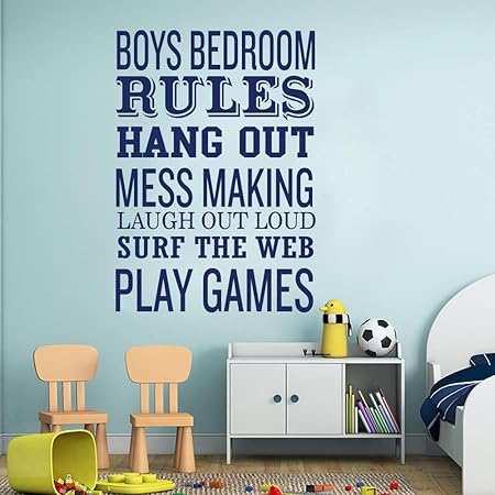 Garcons Chambre Regles Regles Jeux Citation Rire Autocollant Mural Chambre Salle De Jeux Citation Inspirante Sticker Salle De Jeux Vinyle Decor 56x39cm Bleu Fonce Amazon Fr Bricolage