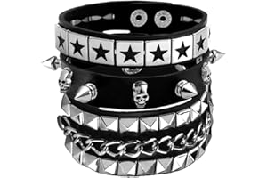 Tosmifairy 3 Pieces Punk Rock Leather Bracelets for Women Pop 80s 90s Emo Jewelry Accessories Retro Spiked Adjustable Wrap Wrist Cuffs