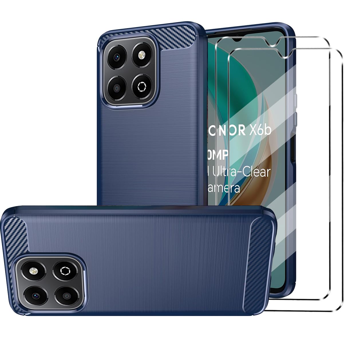 HuiYouMY 3-in-1 Case Compatible with Honor X6B Cover with 1 Pack Tempered Glass Screen Protector for Honor X6B, Slim Fit Soft TPU Shockproof Anti-Scratch Phone Case - Navy — image 1