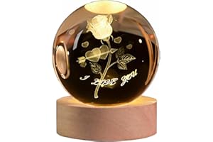 QIANCHANG 3D Rose Crystal Ball Night Light, I Love You Decor Figurine Lamp, Engraved Rose in Glass Ball Gifts for Mom Mother Girlfriend Wife Her,Unique Lover Friends Graduation Presents Ideas