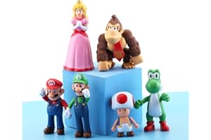 BUSYDO Cake Topper Mari Princess Peach Kong Figures Toy Set of 6-Party Supplies Birthday Cartoon Figure Decoration (mari)