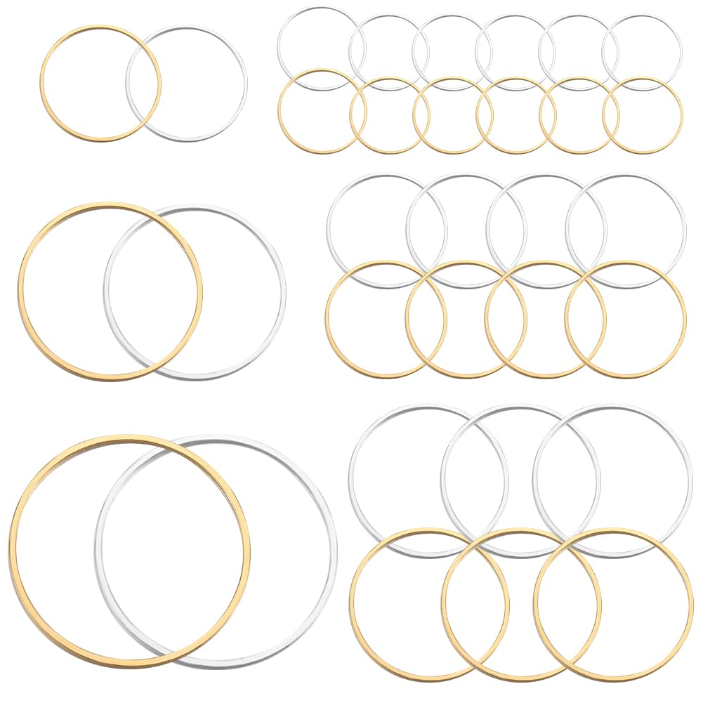 SOFPLATE 1 Box 6 Styles 120pcs Earrings Beading Hoop Round Beading Hoops Gold Silver Brass Circle Linking Charms Beading Hoop Findings for Jewellery Making Supplies DIY Crafts Decorative