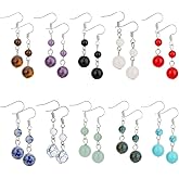 SUPERFINDINGS 10 Colors Colorful Natural Stone Beaded Earrings Chakra Crystal Round Gemstone Dangle Earrings Lightweight Reiki Dangling Earring Inspirational Jewelry Gifts for Women
