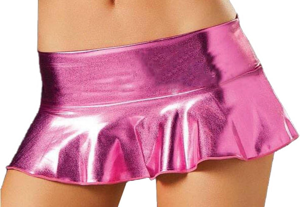 Women Sexiest Lingerie Pole Dancing Mini Skirt Latex Pvc Vinyl Dress Erotic Cospaly Patent Leather Exotic Apparel (rose red)