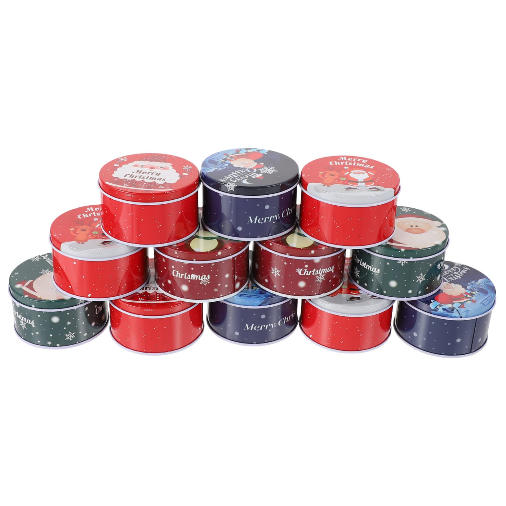 ULTECHNOVO 12pcs Boxes Christmas Candy Jar Cookie Decorating Christmas Storage Containers Container with Lid Metal Storage Tin Cans Candy Jars with Lids Empty Tin Box Cookie Boxes